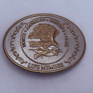 Vintage North American Hunting Club Life Member Gold/Silver Belt Buckle 4”